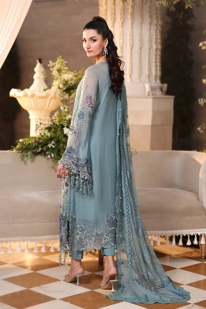 Rangreza Aqua Embroidered Chiffon 3-Piece Suit | AL-4498