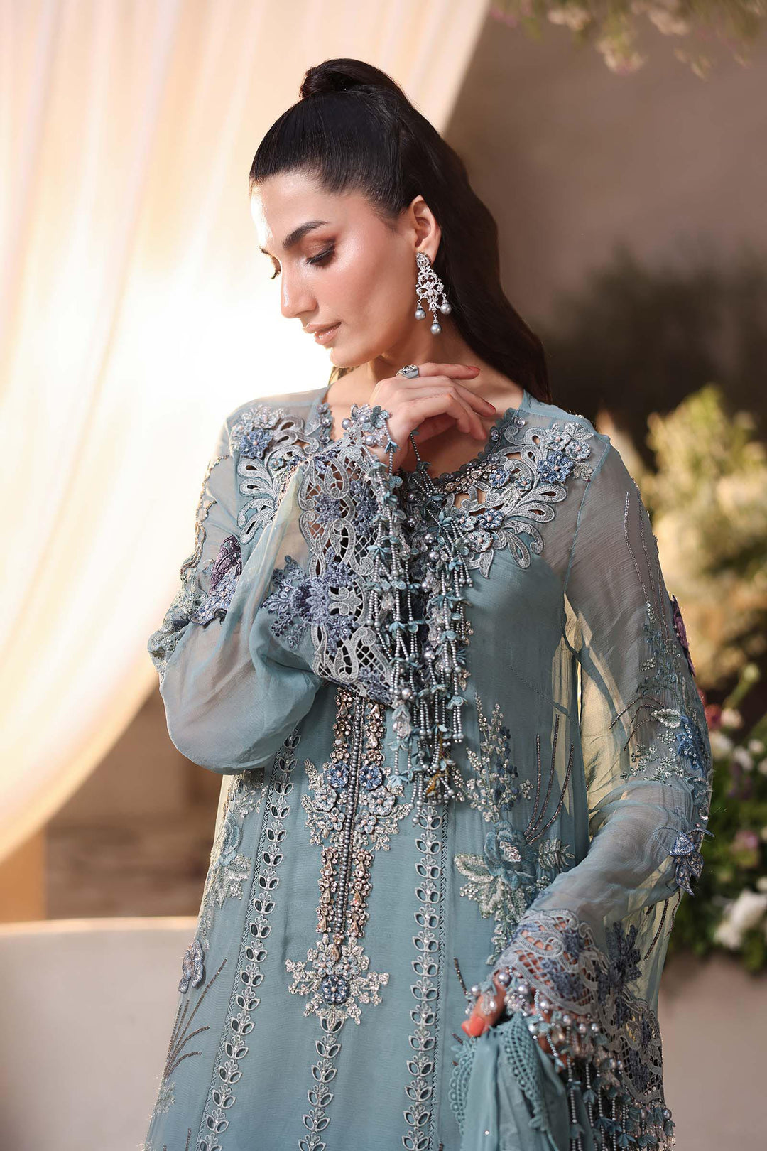 Rangreza Aqua Embroidered Chiffon 3-Piece Suit | AL-4498