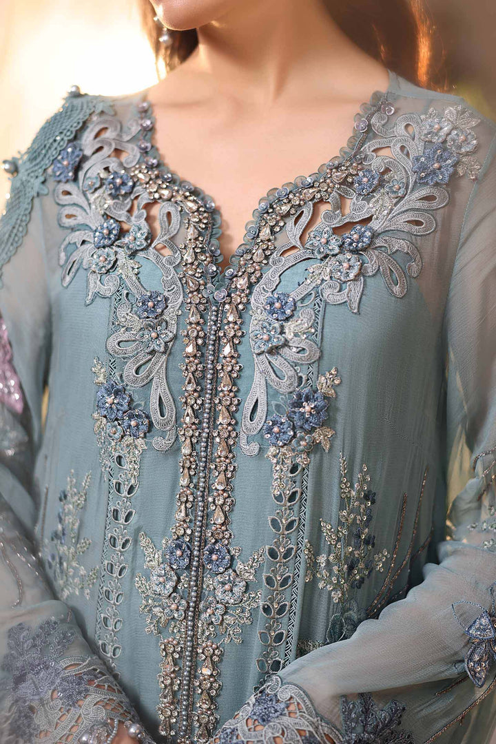 Rangreza Aqua Embroidered Chiffon 3-Piece Suit | AL-4498