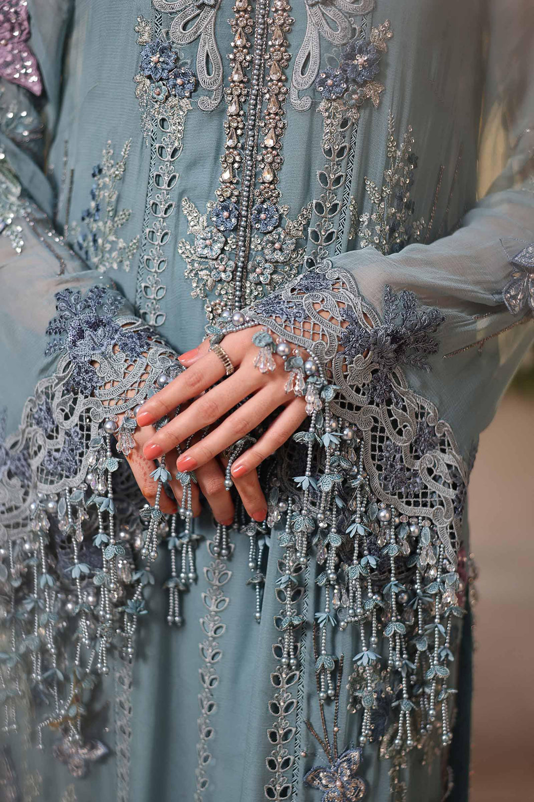 Rangreza Aqua Embroidered Chiffon 3-Piece Suit | AL-4498