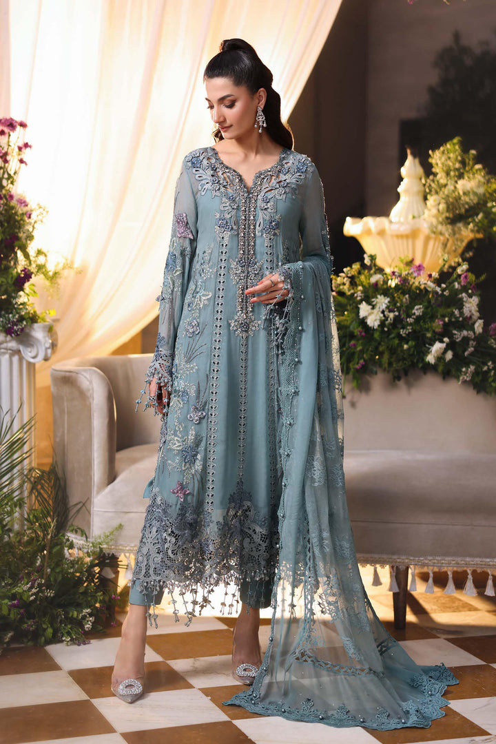 Rangreza Aqua Embroidered Chiffon 3-Piece Suit | AL-4498