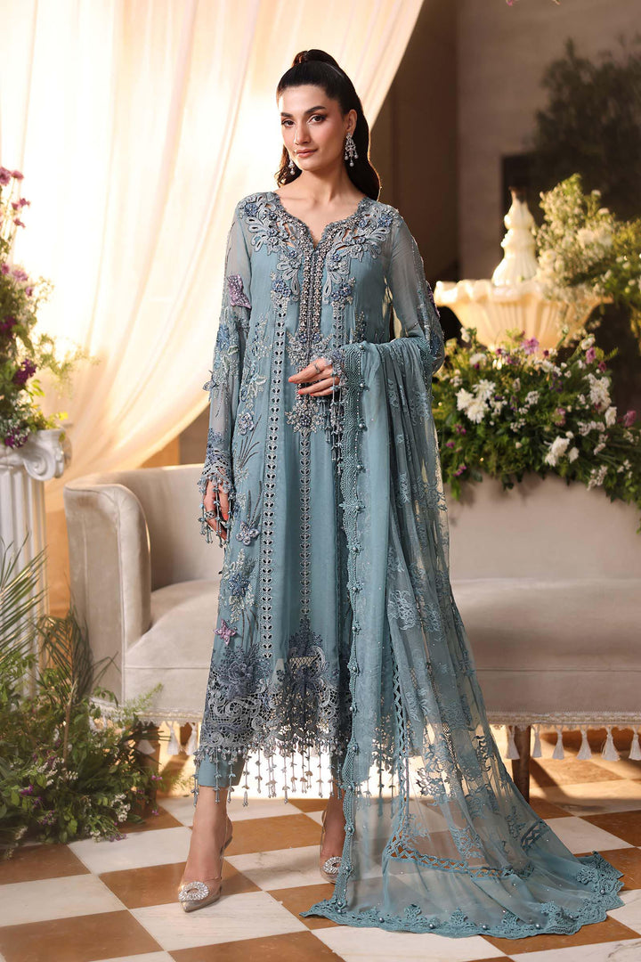 Rangreza Aqua Embroidered Chiffon 3-Piece Suit | AL-4498