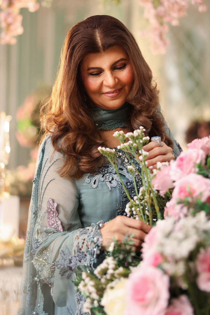 Rangreza Aqua Embroidered Chiffon 3-Piece Suit | AL-4498