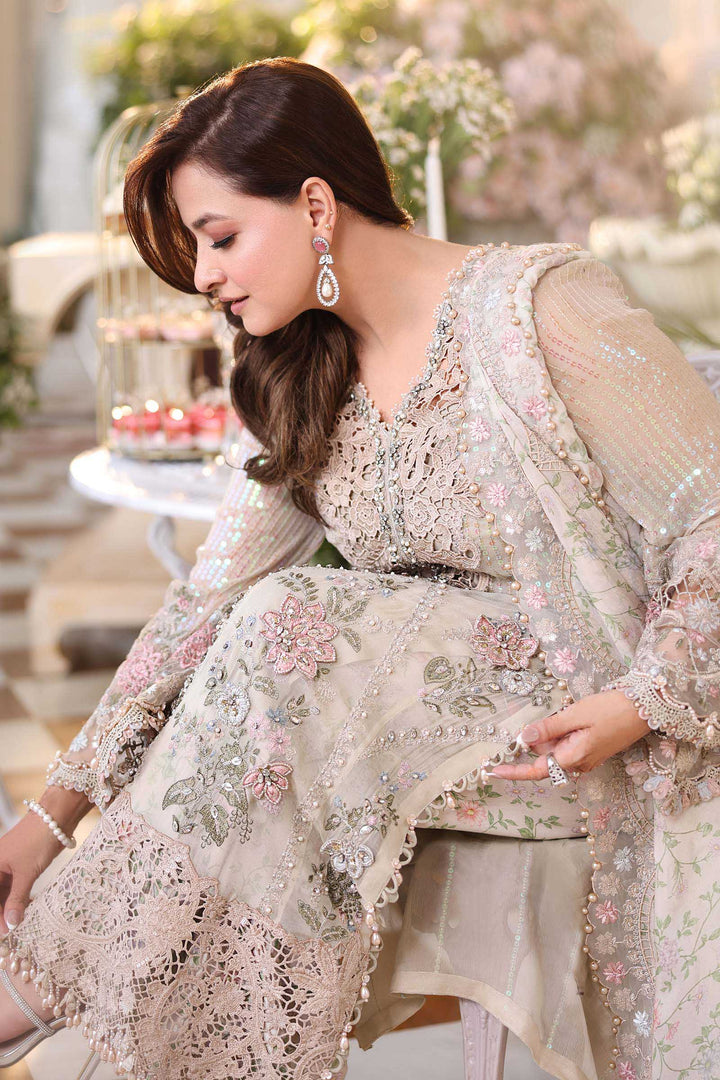 Rangreza Ivory Embroidered Chiffon 3-Piece Suit | AL-4497