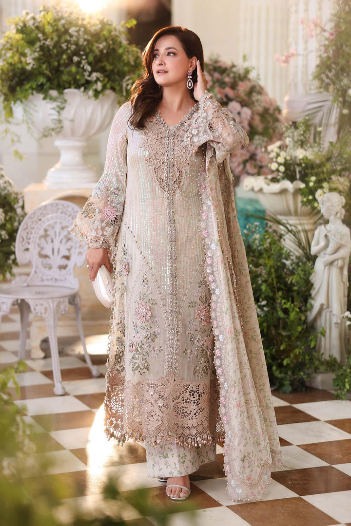 Rangreza Ivory Embroidered Chiffon 3-Piece Suit | AL-4497