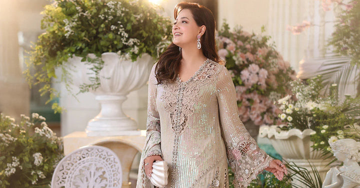 Rangreza Ivory Embroidered Chiffon 3-Piece Suit | AL-4497