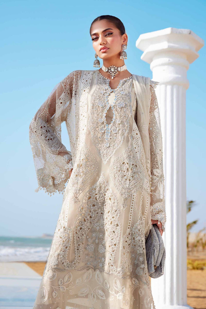 Front view of Embroidered Suit AL-4287 featuring ornate embroidery and shimmering embellishments. A luxurious party dress for special occasions.
