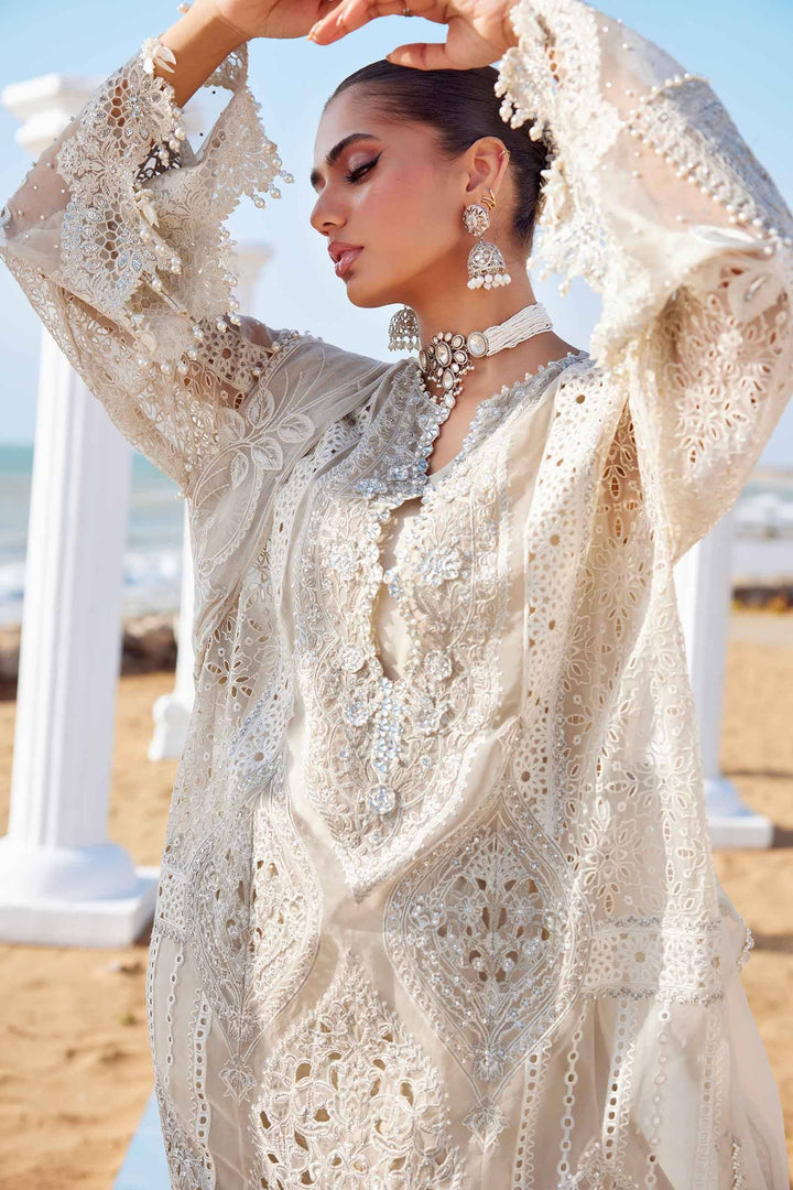 Close-up of Embroidered Suit AL-4287 showcasing intricate lace, pearls, and 3D floral detailing. Perfect for weddings and formal events.