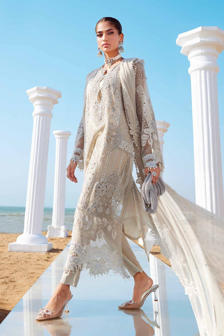 Full view of AL-4287 Embroidered Suit with pants and dupatta, styled with heels and clutch. A graceful party dress for weddings and events.