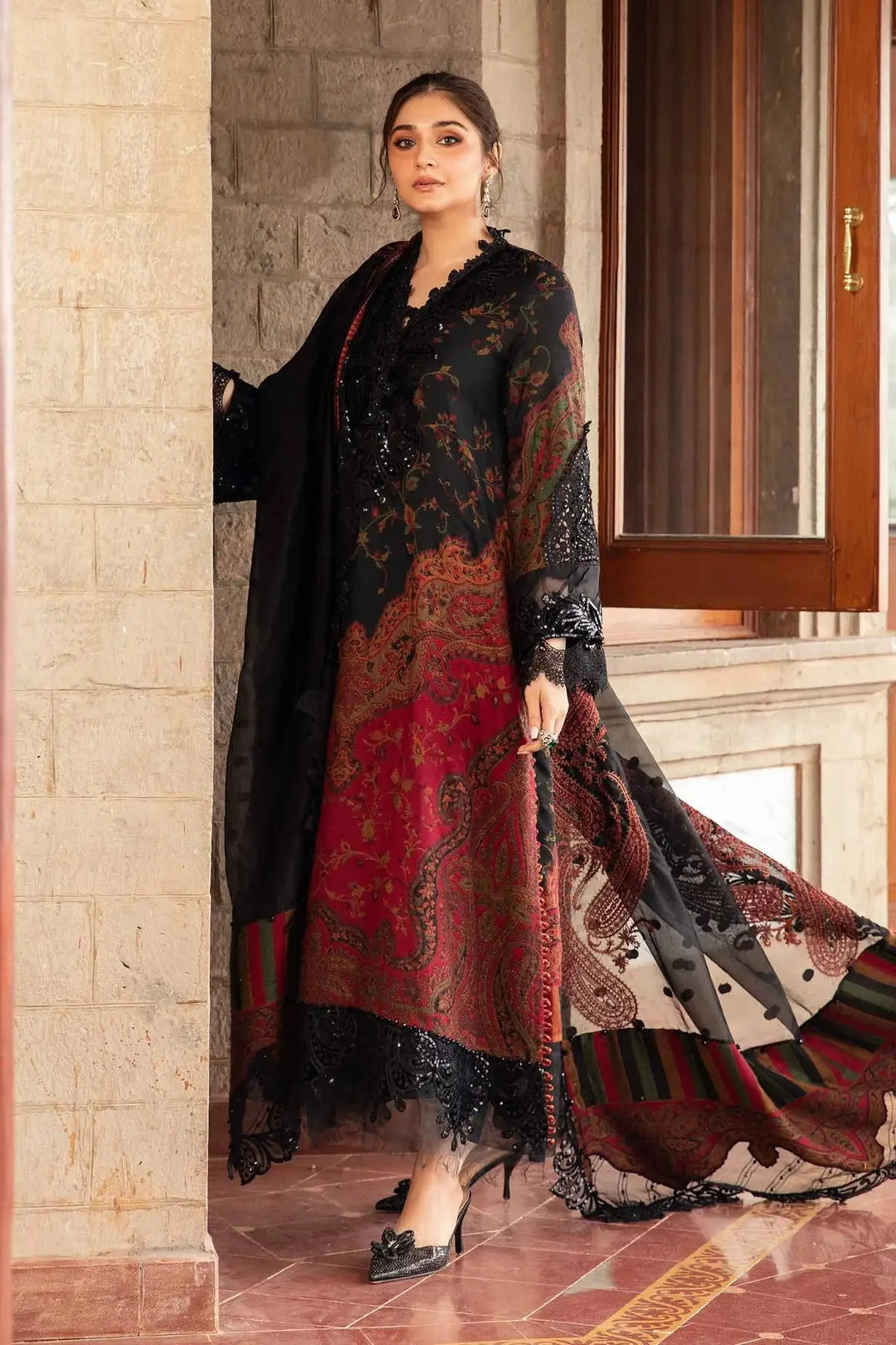 RANGREZA Silk Formal Pakistani Black Elegant Ensemble Silk Set