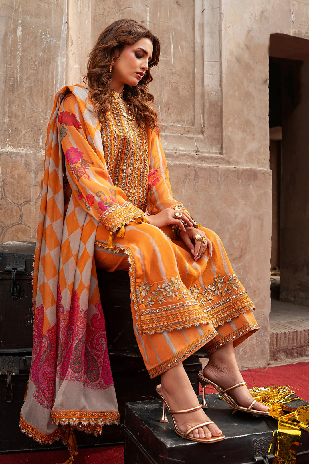 3-pc Embroidered Printed Chiffon | VSL6-08-15