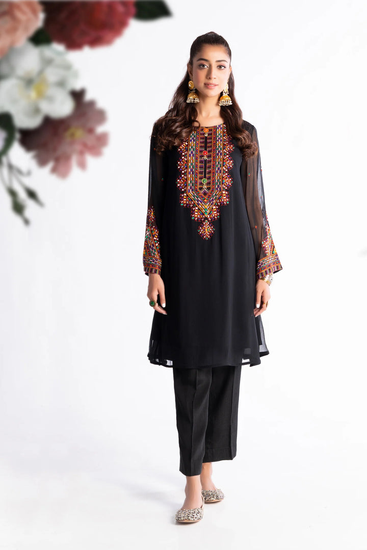 RANGJA RANGJA Black Balochi | FR071304-10 SHIRT RANGREZA USA 7327625425 United States M Black Chiffon M / Black / Chiffon L / Black / Chiffon