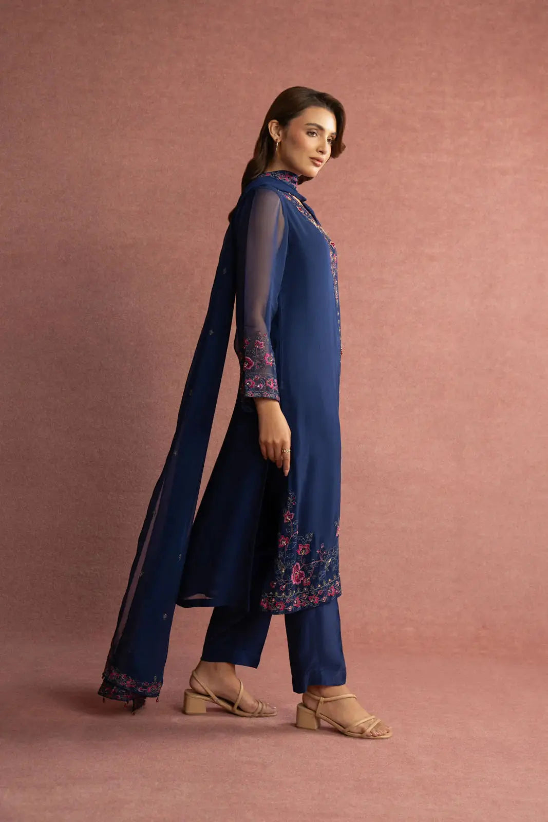 CHINYERE 3 Piece Suit with flowing chiffon dupatta and intricate embroidery, perfect for formal occasions and traditional events.