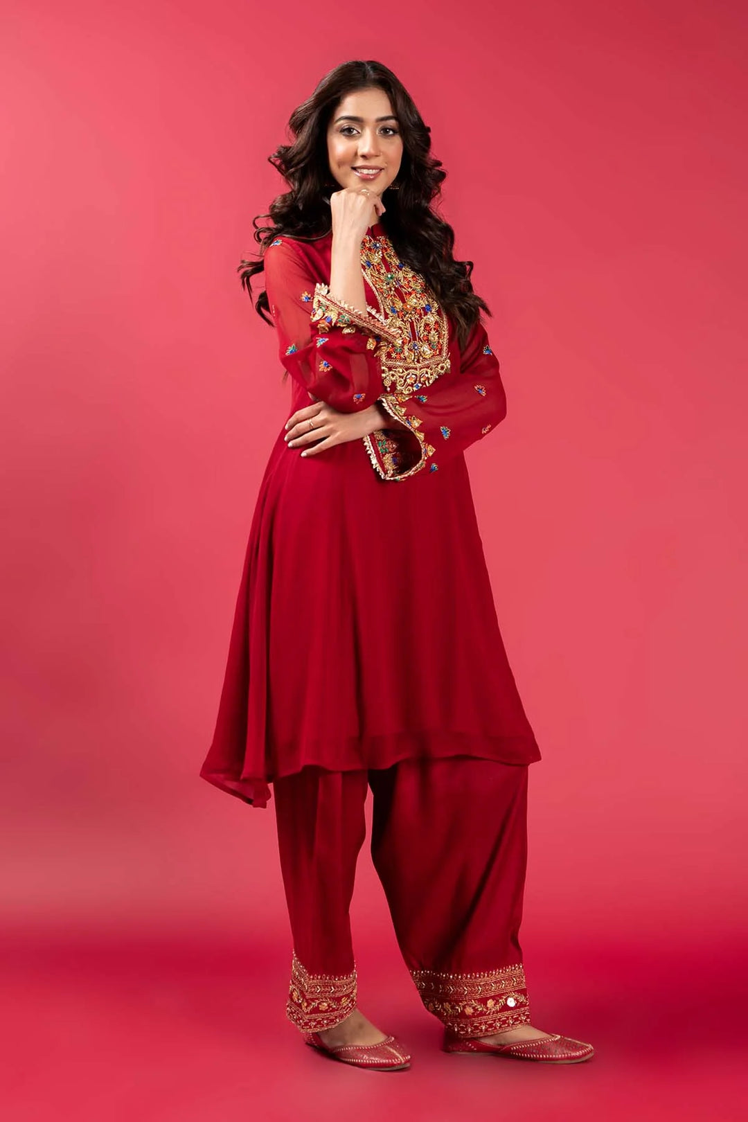 RANGJA RANGJA Pink Behar Shirt | FR079103-08 SHIRT RANGREZA USA 7327625425 United States M Red Chiffon M / Red / Chiffon L / Red / Chiffon