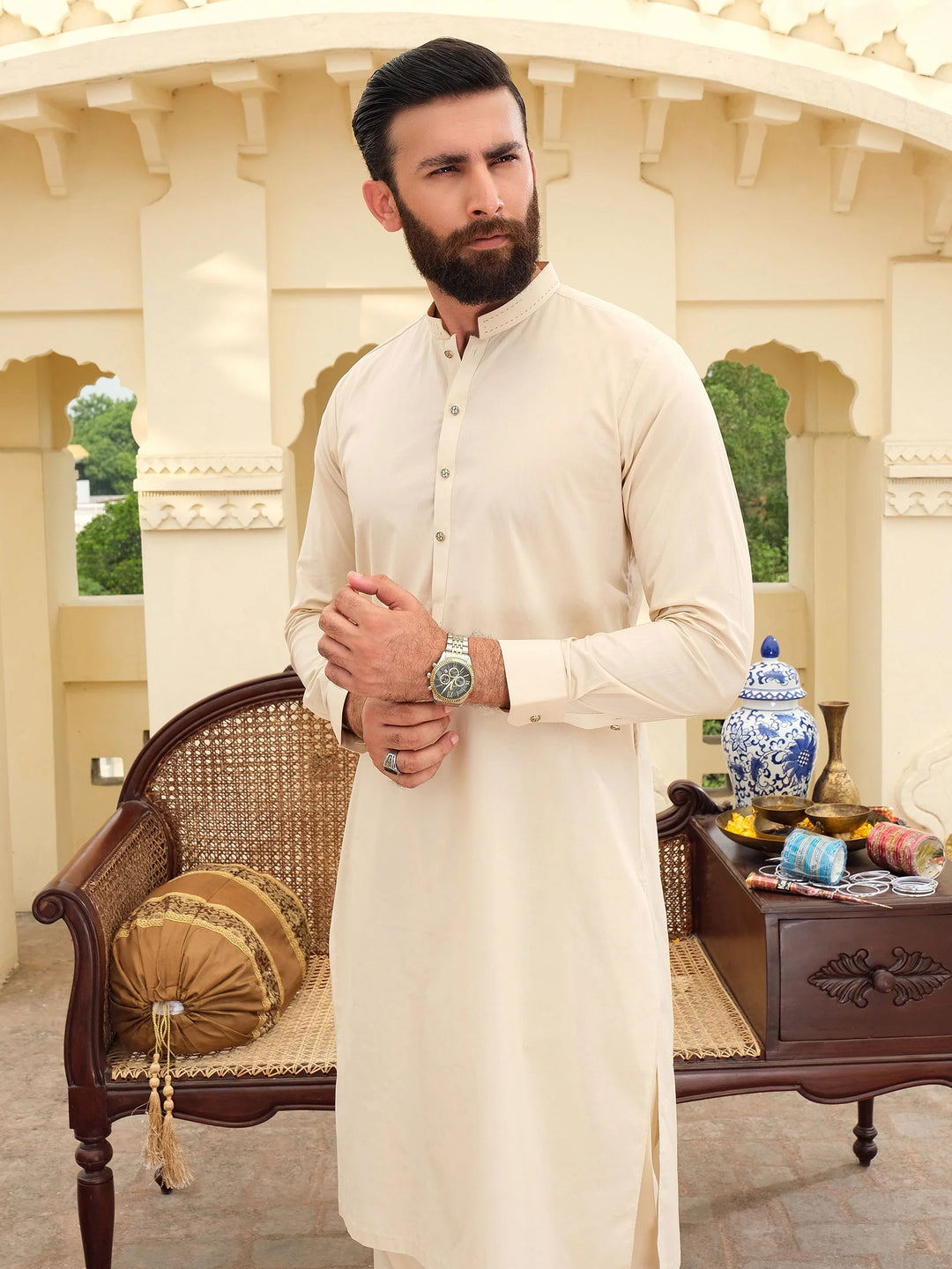 LIMELIGHT BEIGE COTTON SUIT | P8973SK-05