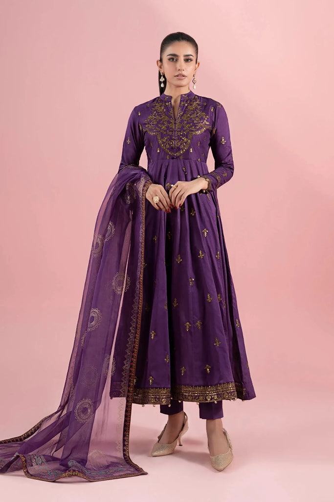 open lace back dress Maria B Purple New Arrival Print Embroidery Collection Unstitched –  GoodLuck Collections main image 1