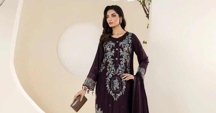 MARIA B 3 Piece Embroidered Linen Suit | DW-W24-20