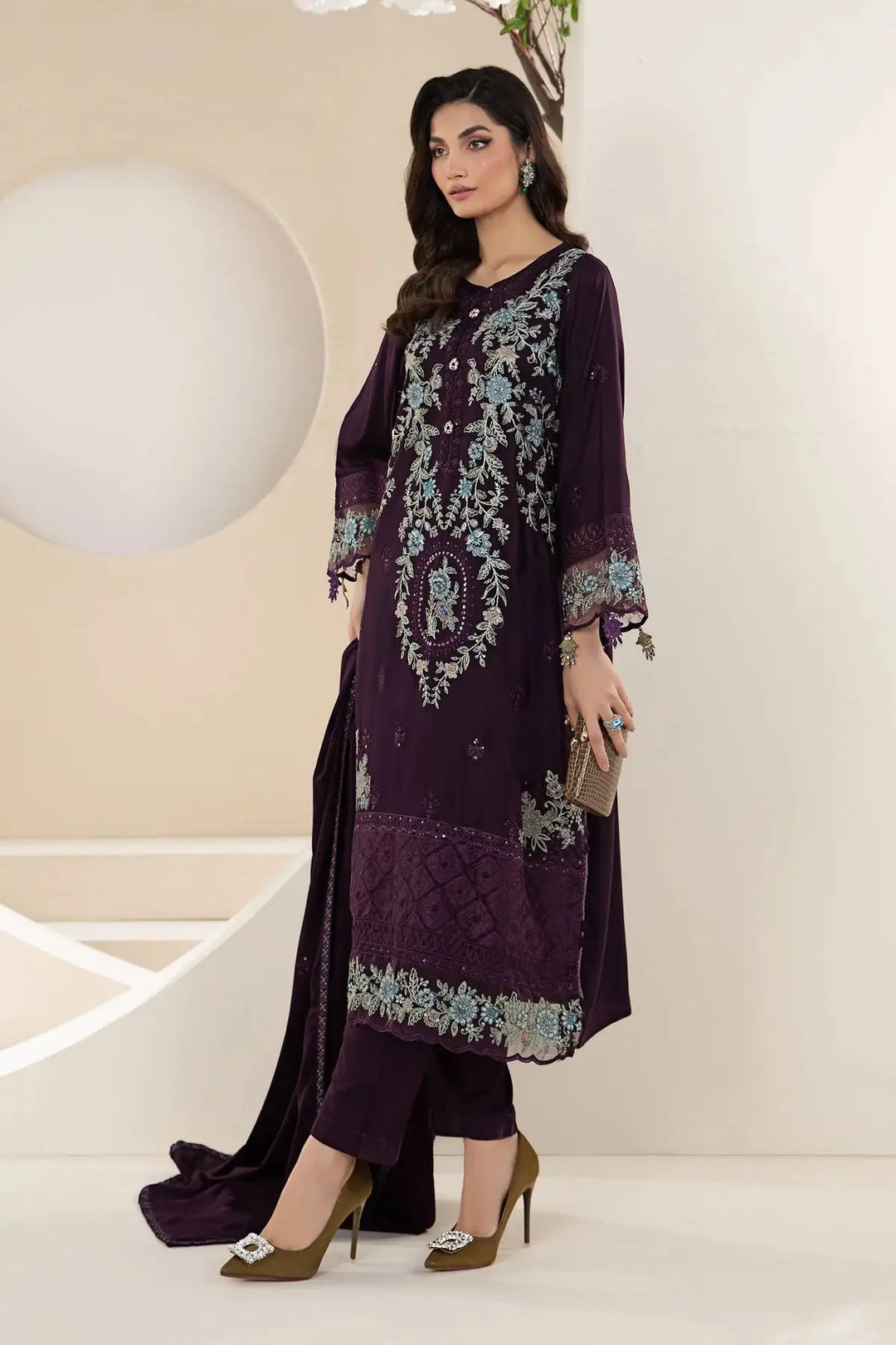 MARIA B 3 Piece Embroidered Linen Suit | DW-W24-20