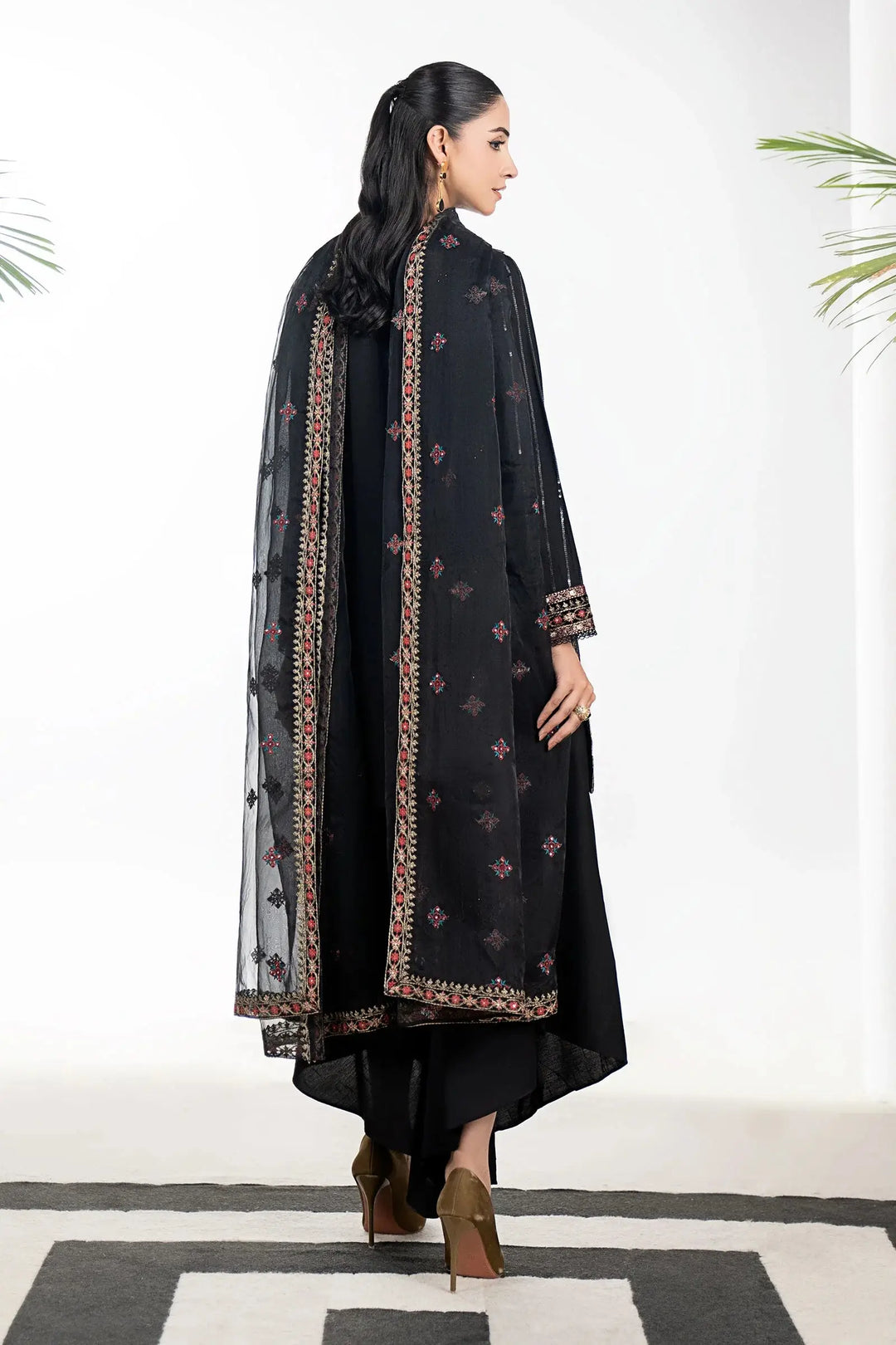 3 Piece Embroidered Linen Suit back view