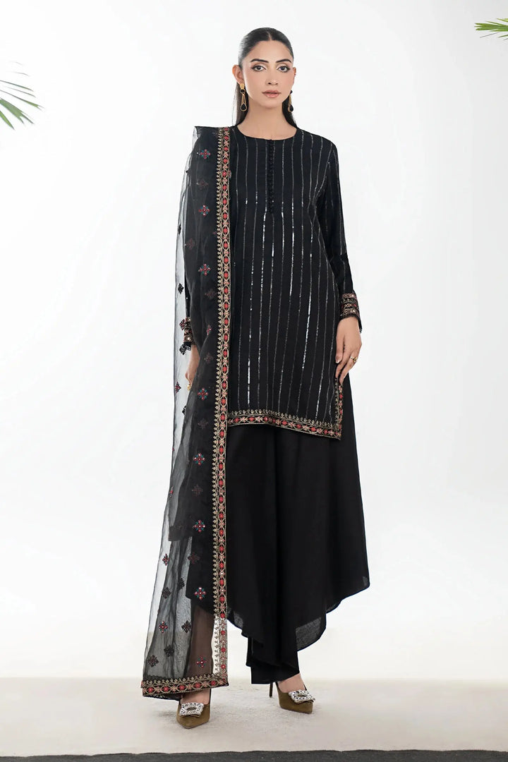 3 Piece Embroidered Linen Suit front view