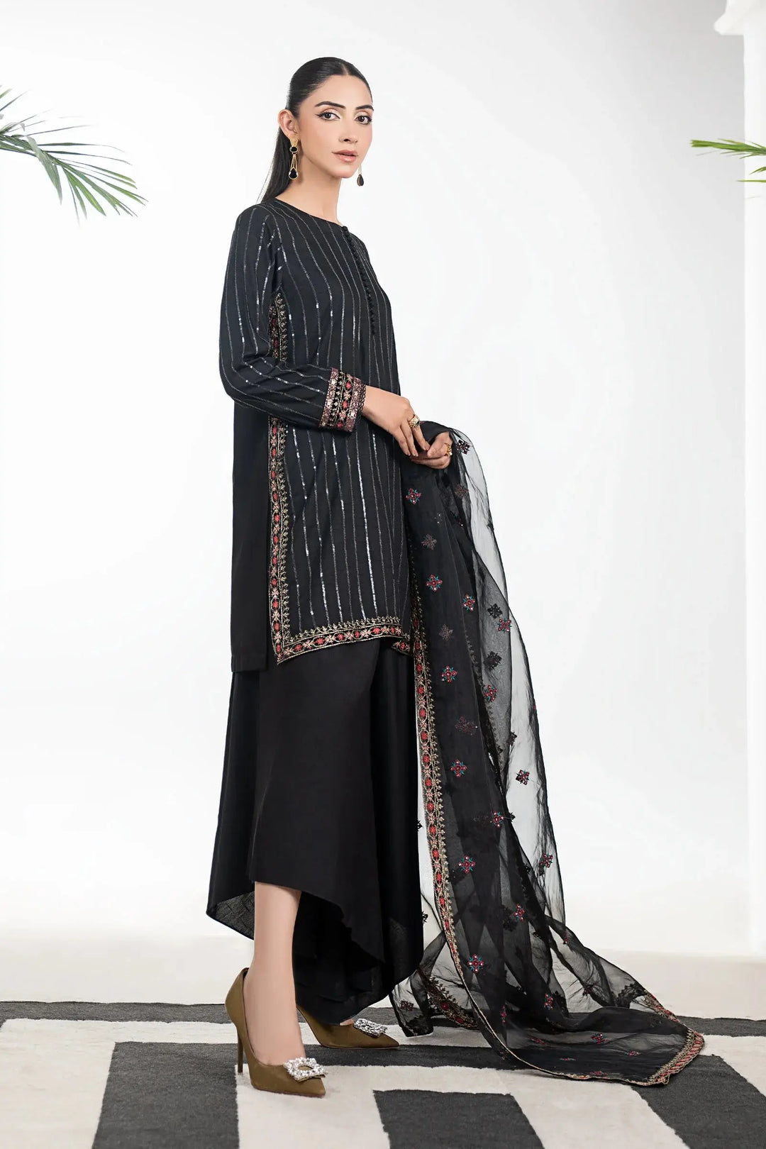 3 Piece Embroidered Linen Suit side view