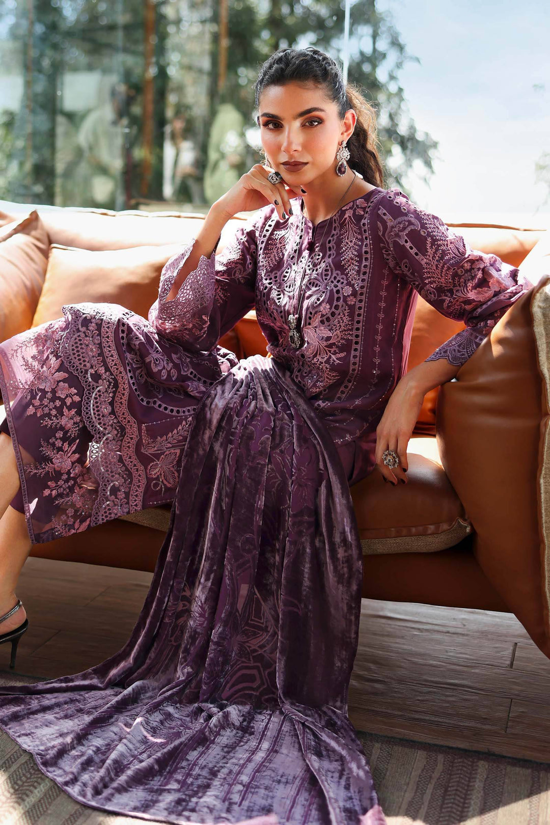 3 Piece Embroidered Linen Suit | DW-W25-24