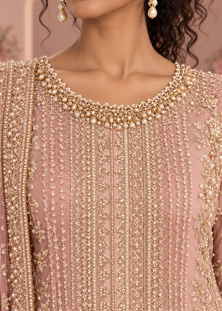 PINK 3 Piece Embroidered Organza Suit | AL-3881-16