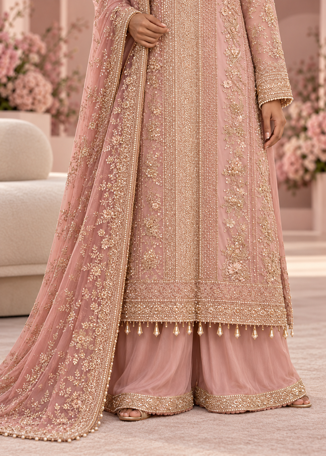 PINK 3 Piece Embroidered Organza Suit | AL-3881-16