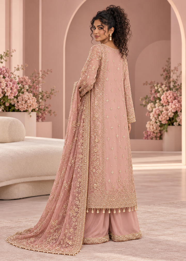 PINK 3 Piece Embroidered Organza Suit | AL-3881-16