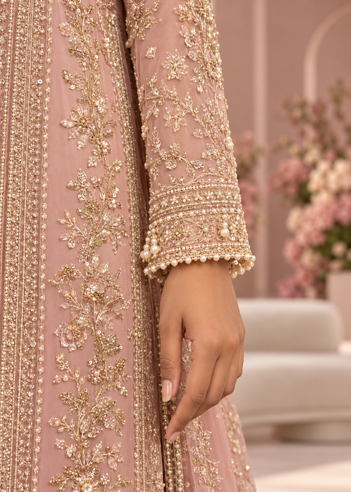 PINK 3 Piece Embroidered Organza Suit | AL-3881-16