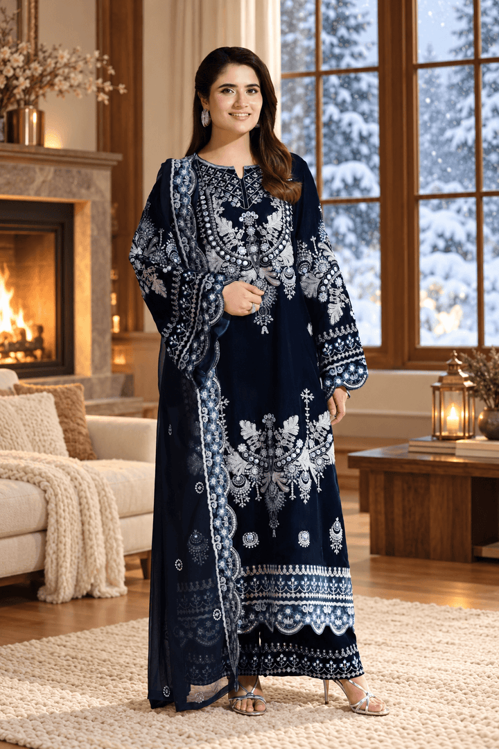 Navy Velvet Suit with Dupatta - Mirror Work | SB-35-13
