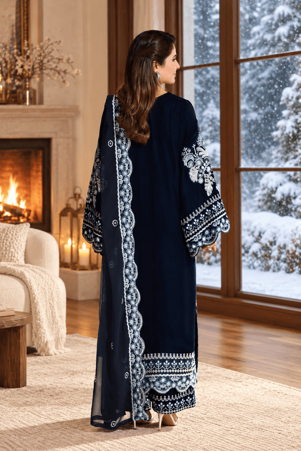 Navy Velvet Suit with Dupatta - Mirror Work | SB-35-13