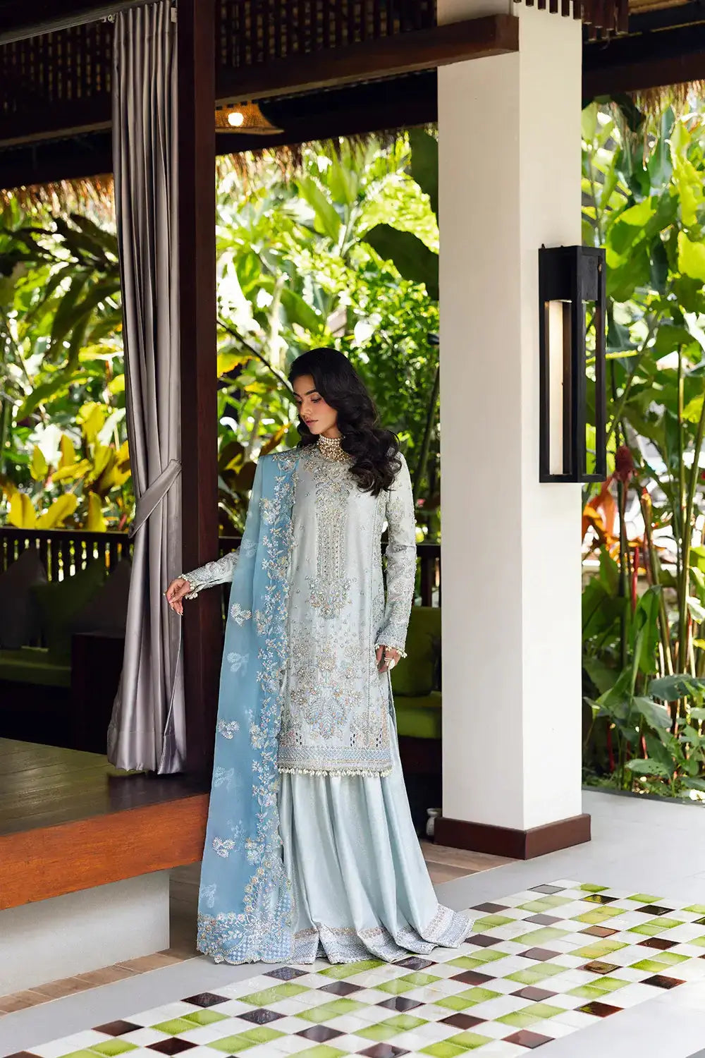 SORAYA-SRF25-06 stitched ensemble in luxury blue by Saira Rizwan, showcasing premium tailoring and ornate embellishments.