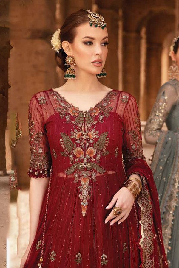 RANGREZA MAROON NET EMBROIDERED MAXI  | AL-949-13