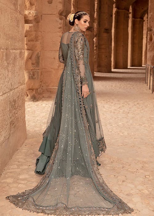 RANGREZA SEA GREEN NET EMBROIDERED MAXI  | AL-949-13