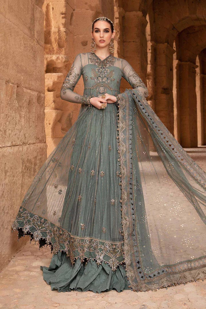 RANGREZA SEA GREEN NET EMBROIDERED MAXI  | AL-949-13