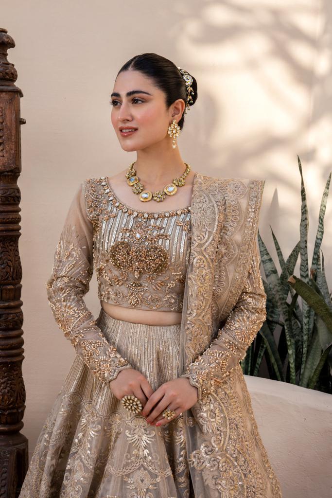 RANGREZA RANGREZA Shehnai Wedding Formals Embroidered Lehnga choli | R-1494-32 CLOTHING RANGREZA USA 7327625425 United States S Beige Silk S / Beige / Silk M / Beige / Silk