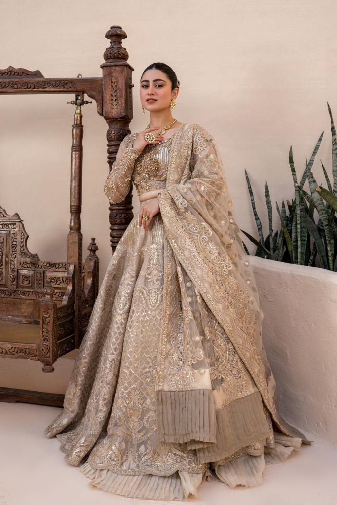 RANGREZA RANGREZA Shehnai Wedding Formals Embroidered Lehnga choli | R-1494-32 CLOTHING RANGREZA USA 7327625425 United States S Beige Silk S / Beige / Silk M / Beige / Silk