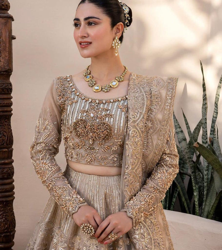 RANGREZA RANGREZA Shehnai Wedding Formals Embroidered Lehnga choli | R-1494-32 CLOTHING RANGREZA USA 7327625425 United States S Beige Silk S / Beige / Silk M / Beige / Silk