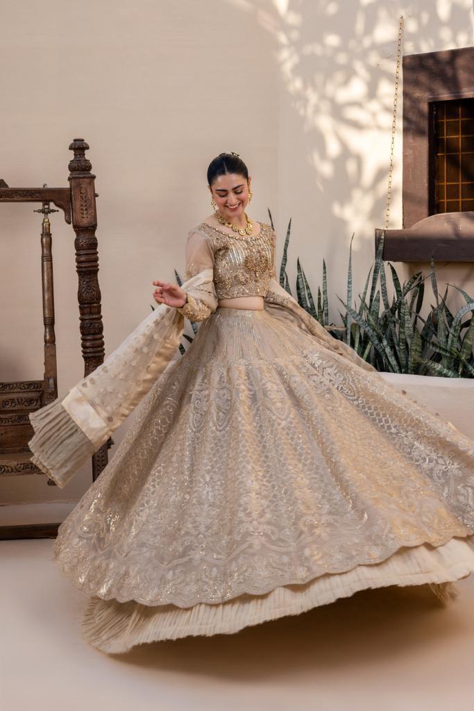 RANGREZA RANGREZA Shehnai Wedding Formals Embroidered Lehnga choli | R-1494-32 CLOTHING RANGREZA USA 7327625425 United States S Beige Silk S / Beige / Silk M / Beige / Silk