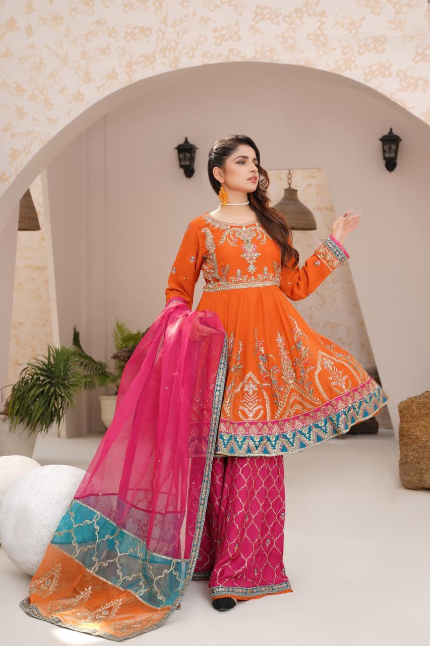 Rangreza Sajni RS-3319 orange dress with pink dupatta