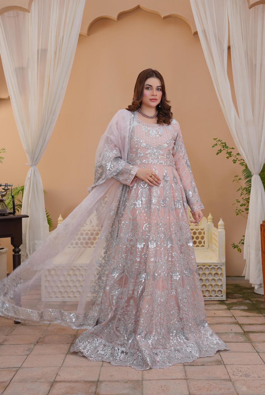 Full view of Pakistani wedding dress with intricate details