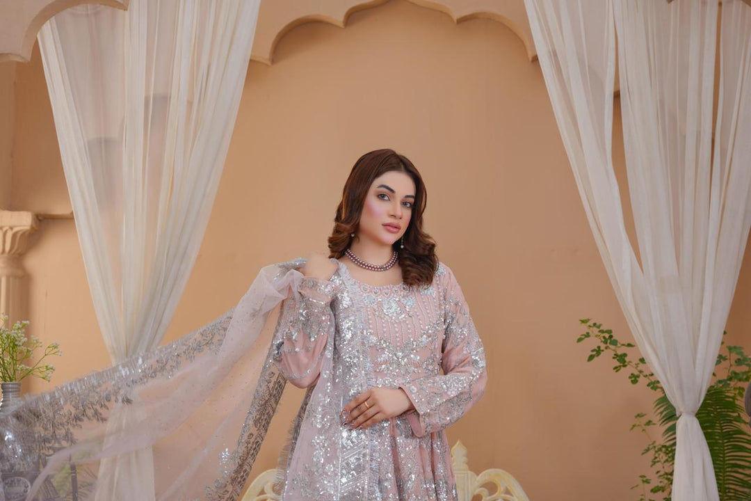 Pakistani wedding dress with silver embroidery and dupatta