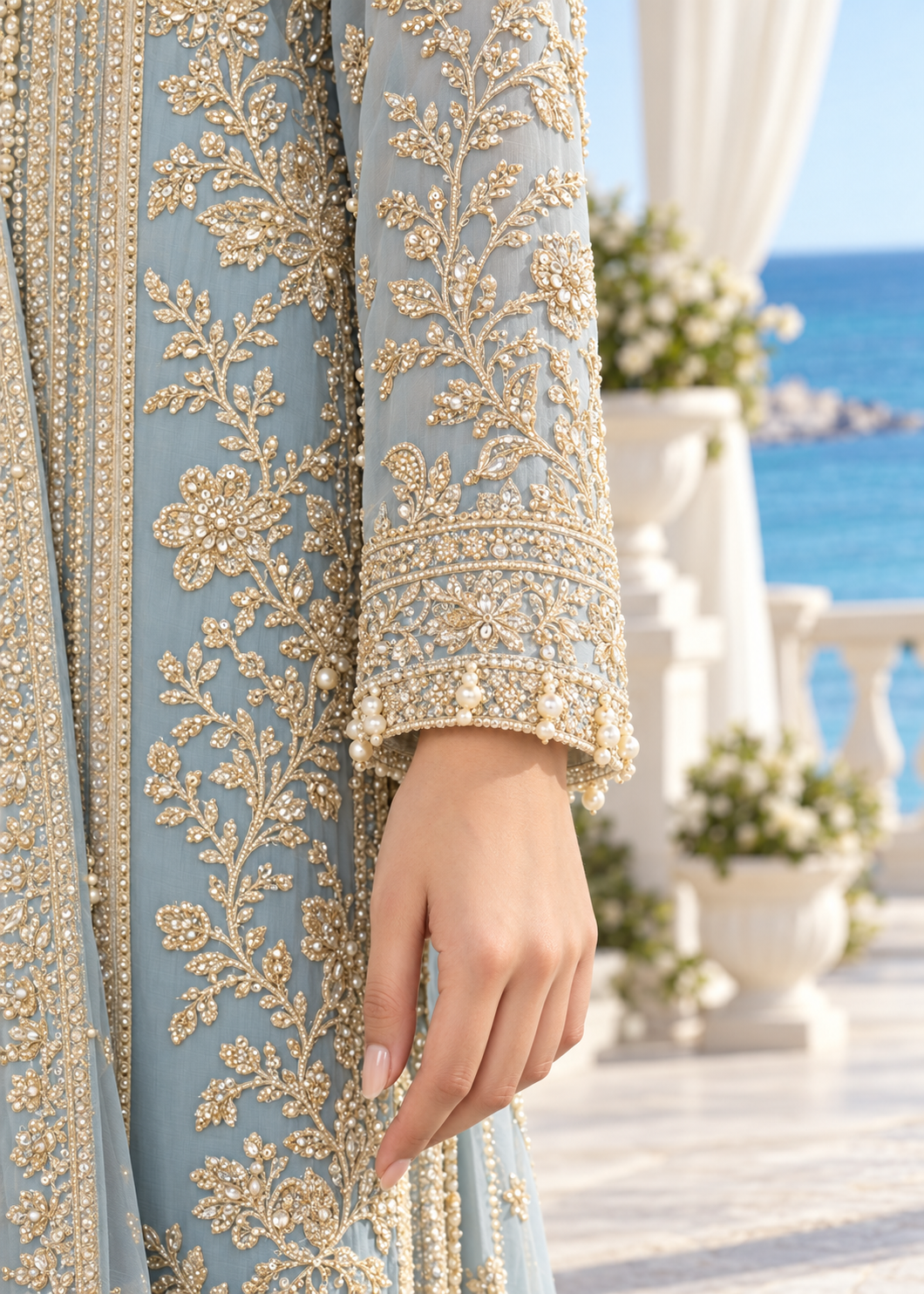 SKY BLUE 3 Piece Embroidered Organza Suit | AL-3881-16