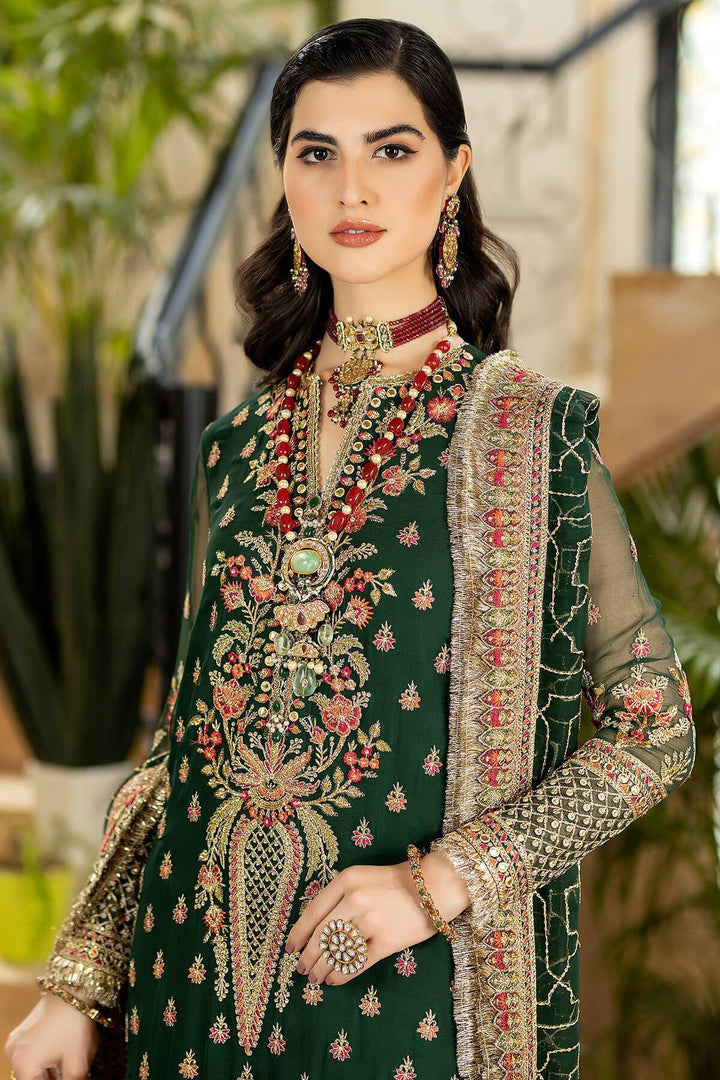 Elegant Imrozia dress with detailed embroidery and jewelry