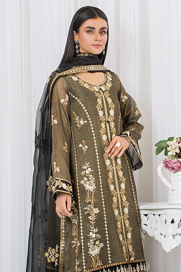 slim fit dress slacks Ivory Gold Pishwas Frock Dupatta Pakistani Bridal Dress – Nameera by Farooq main image 1