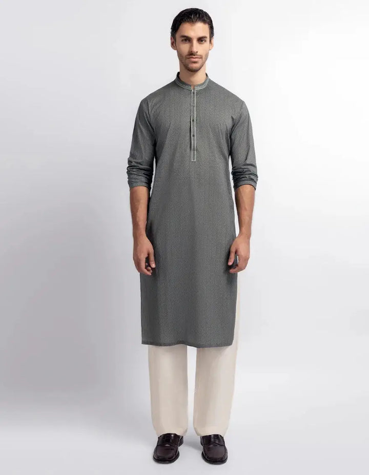 J. Men green cotton semi-formal kurta | JJKS-60100