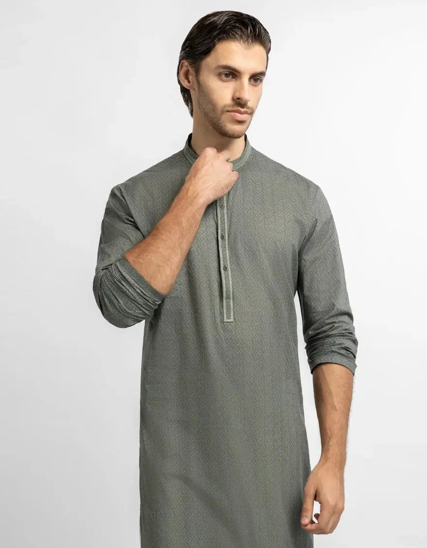 J. Men green cotton semi-formal kurta | JJKS-60100