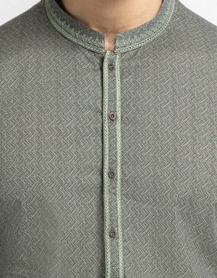 J. Men green cotton semi-formal kurta | JJKS-60100