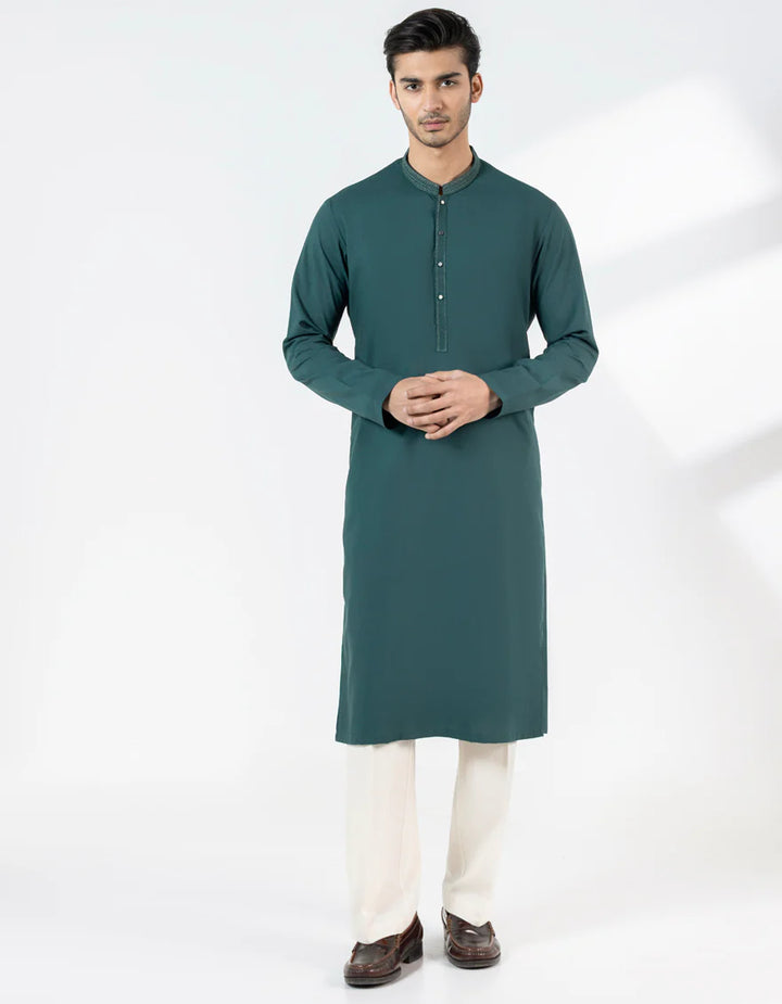 Green Blended Semi-Formal Kurta | Jjka47528